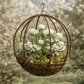 Metall Blumenampel Pflanzkorb Hängekorb Hängeampel Pflanzkorb Gartenkugel 40cm Durchmesser Gartendekoration Edelrost rostige Gartendeko