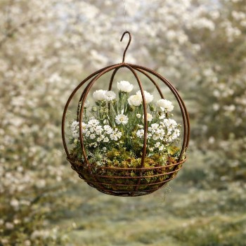 Metall Blumenampel Pflanzkorb Hängekorb Hängeampel Pflanzkorb Gartenkugel 30cm Durchmesser Gartendekoration Edelrost rostige Gartendeko