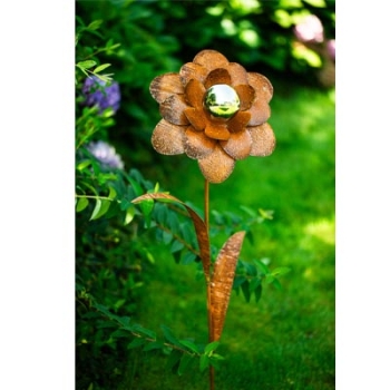 Gartenstecker Blume mit Edelstahlkugel
