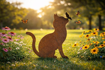 Preview: Gartendeko Katze mit Schmetterling