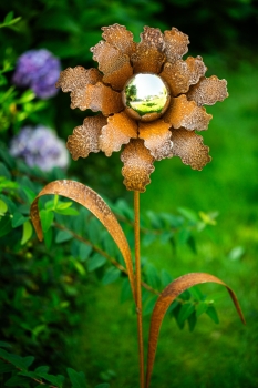 Gartenstecker Blume mit Edelstahlkugel