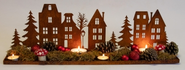 Kerzentablett Winterlandschaft Tablett Edelrosttablett Edelrostdeko Weihnachtsdorf 47,5cm