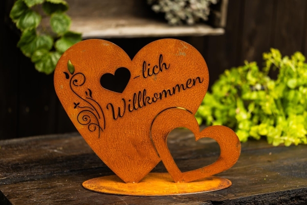 Edelrost Herz Willkommen Schild
