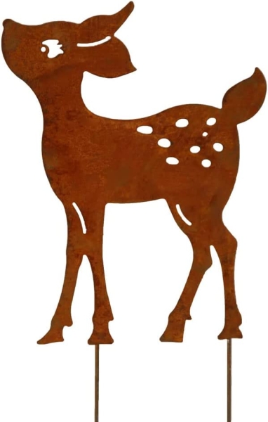 Reh Bambi Hirsch Edelrost rostige Gartendekoration Gartendeko Gartenstecker 30cm