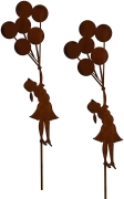2er Set Gartenstecker Rost Mädchen mit Luftballons Metall Gartendeko Edelrost Edelrostoptik rostiger Beetstecker Topstecker 75cm